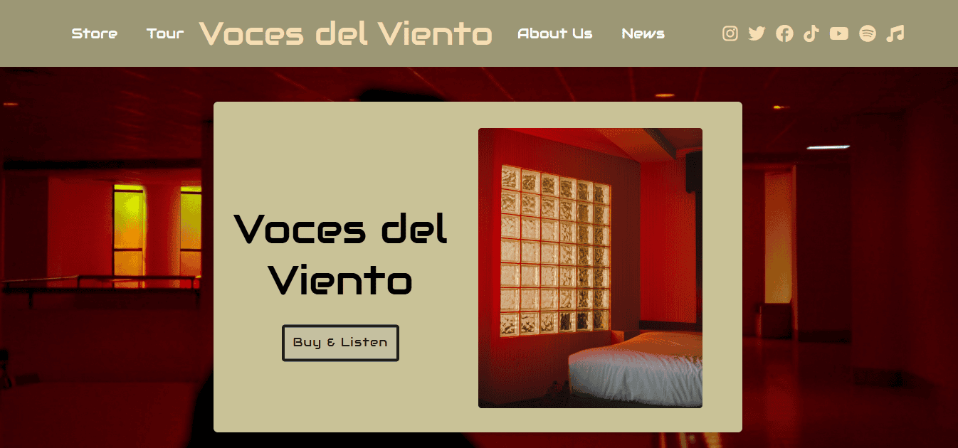 Band website home page screenshot